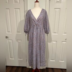 MADEWELL Periwinkle Floral Print Puff Sleeve Midi Maxi Dress
